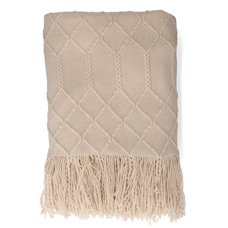 Koc LOOP beżowy w splot kulkowy 130x170 cm