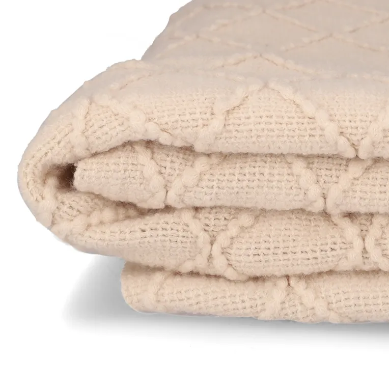 Koc LOOP beżowy w splot kulkowy 130x170 cm