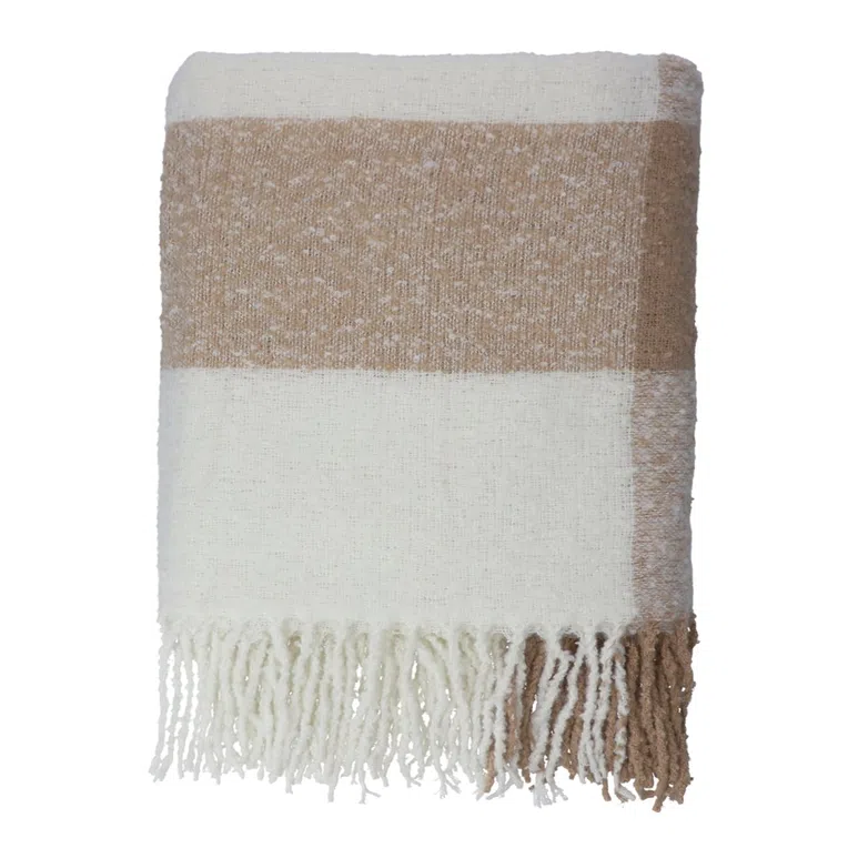 Koc ALLORA z przędzy boucle ecru 130x170 cm