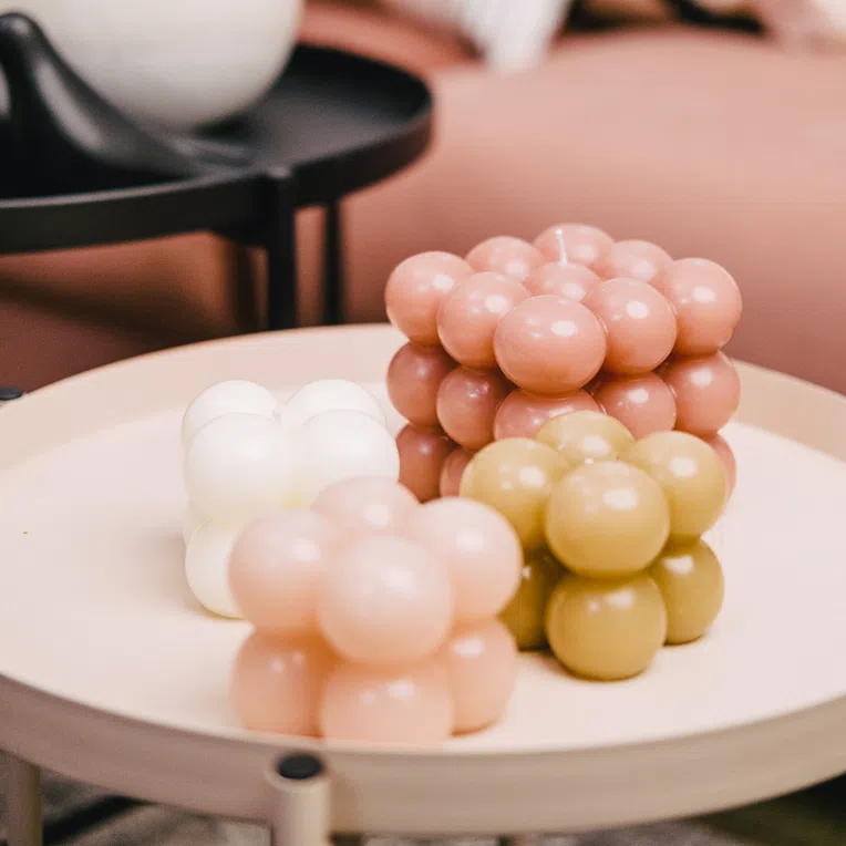 Świeca BUBBLE beżowa 6x6x6 cm