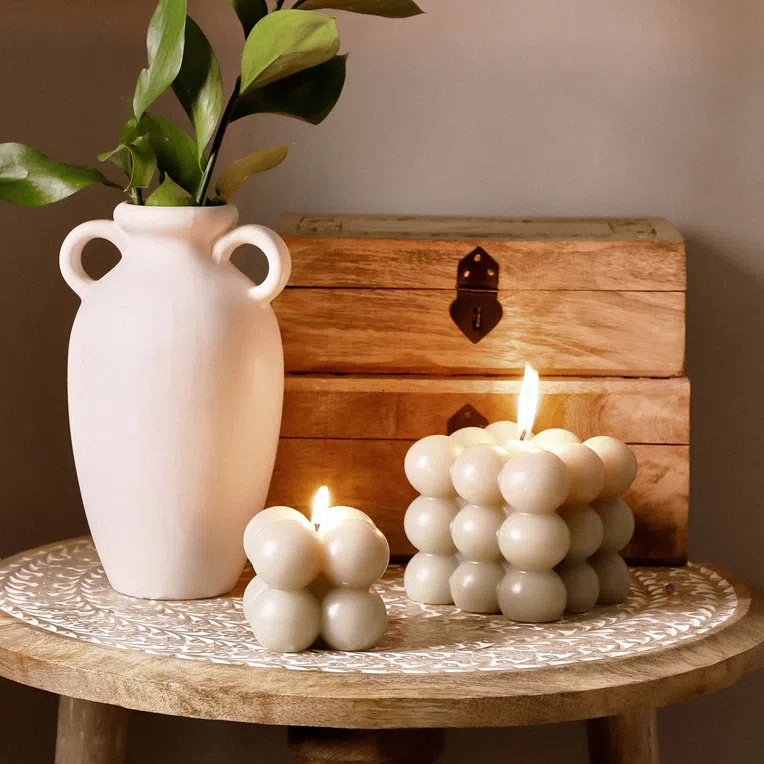 Świeca BUBBLE beżowa 6x6x6 cm