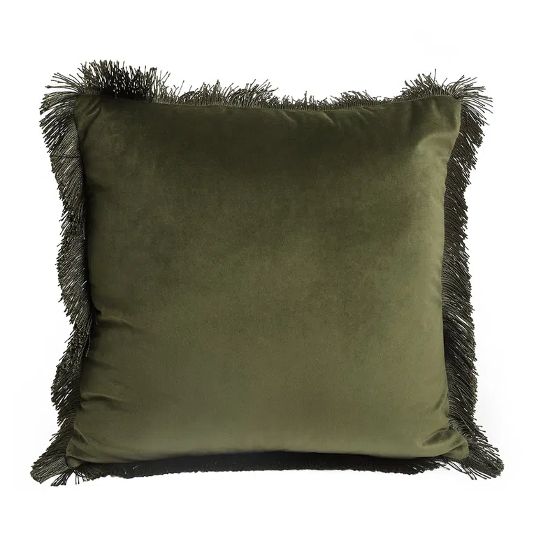 Poszewka LIMA z frędzlami oliwkowa 45x45 cm
