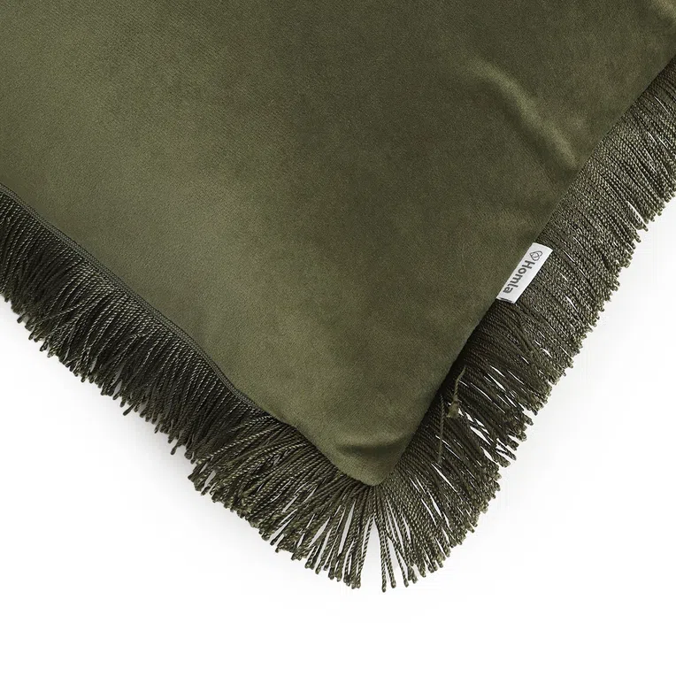 Poszewka LIMA z frędzlami oliwkowa 45x45 cm
