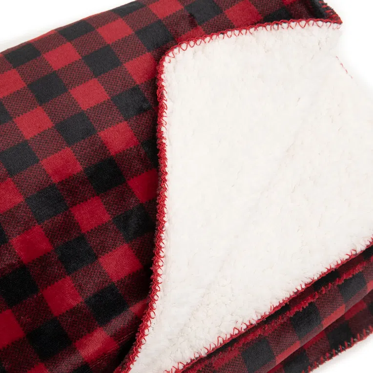 Koc AMERI w kratę z szerpą czerwony 150x200 cm