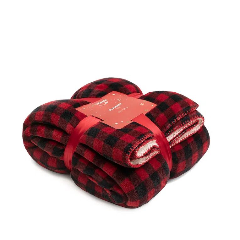 Koc AMERI w kratę z szerpą czerwony 150x200 cm