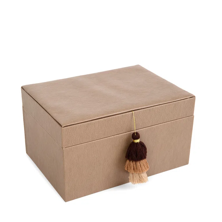 Szkatułka MELA z eko skóry beżowa 23x16,5x12,5 cm