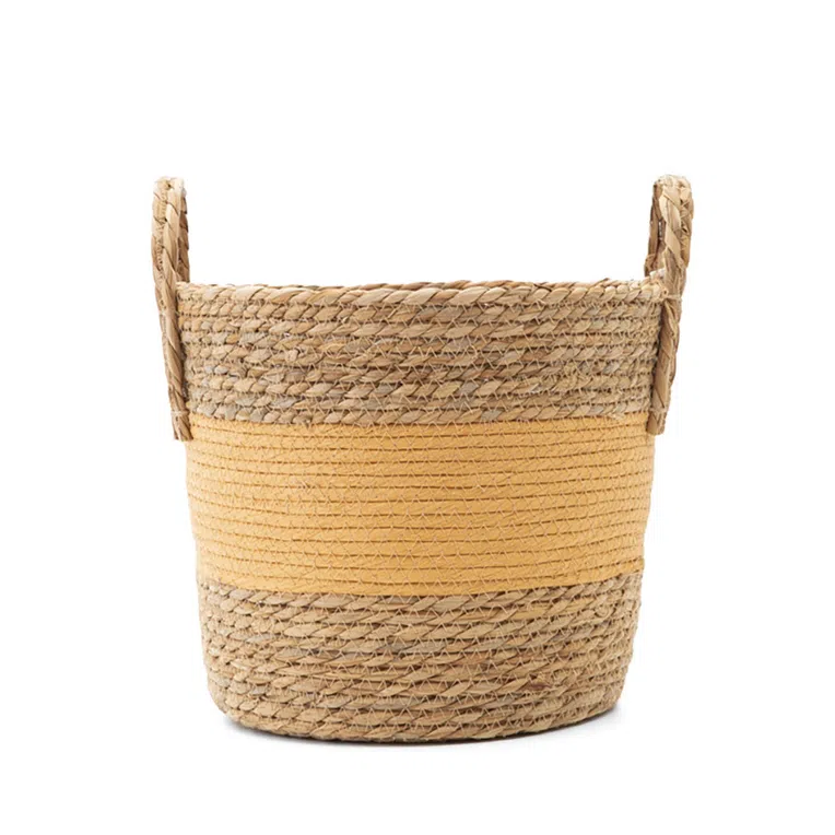 Kosz KOES z trawy morskiej musztardowy 30x25 cm