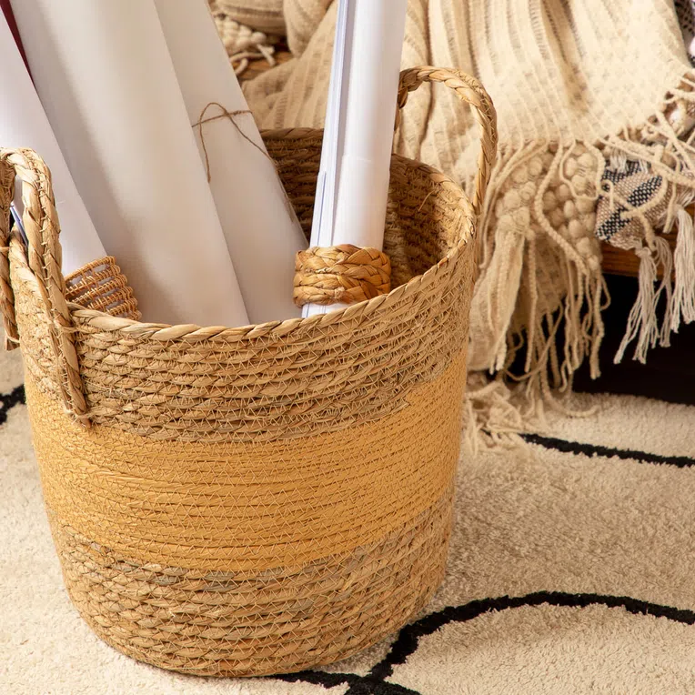 Kosz KOES z trawy morskiej musztardowy 30x25 cm