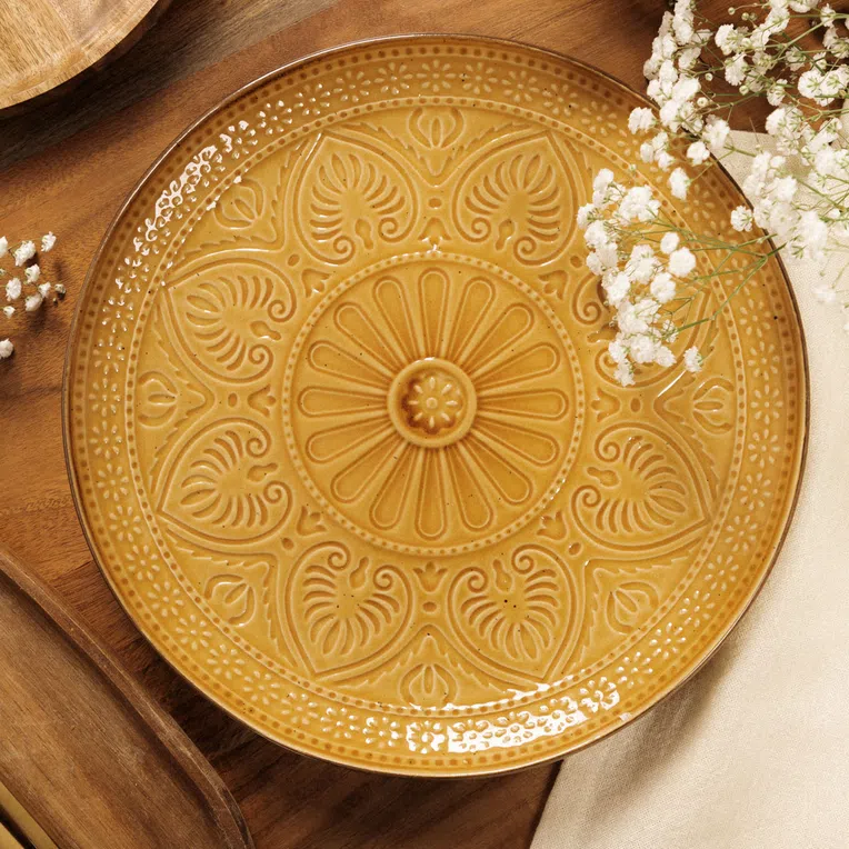 Talerz INDIE obiadowy musztardowy 27 cm