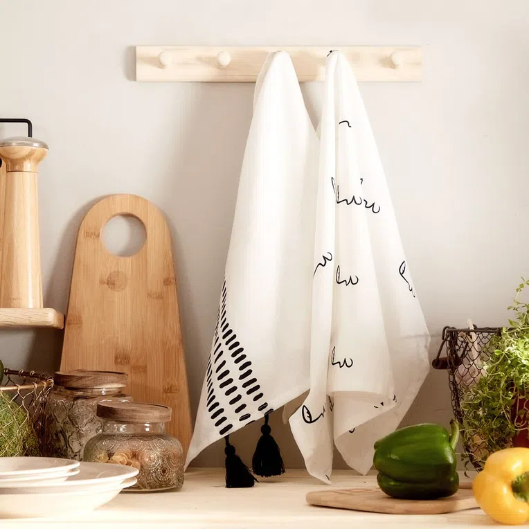 Zestaw ścierek kuchennych MUKHA z twarzami i frędzlami 2*50x70 cm