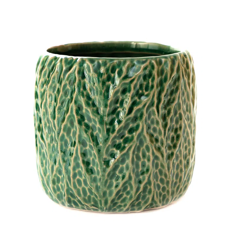 Osłonka na doniczkę STREA ceramiczna zielona 16x15 cm