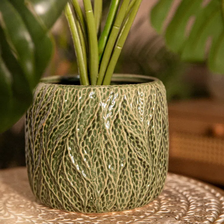 Osłonka na doniczkę STREA ceramiczna zielona 16x15 cm