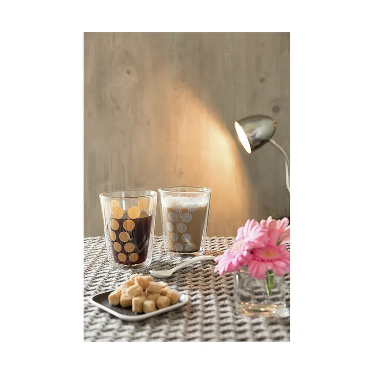 2 szklanki ZAK z podwójnymi ściankami i łyżeczkami 0,075 l