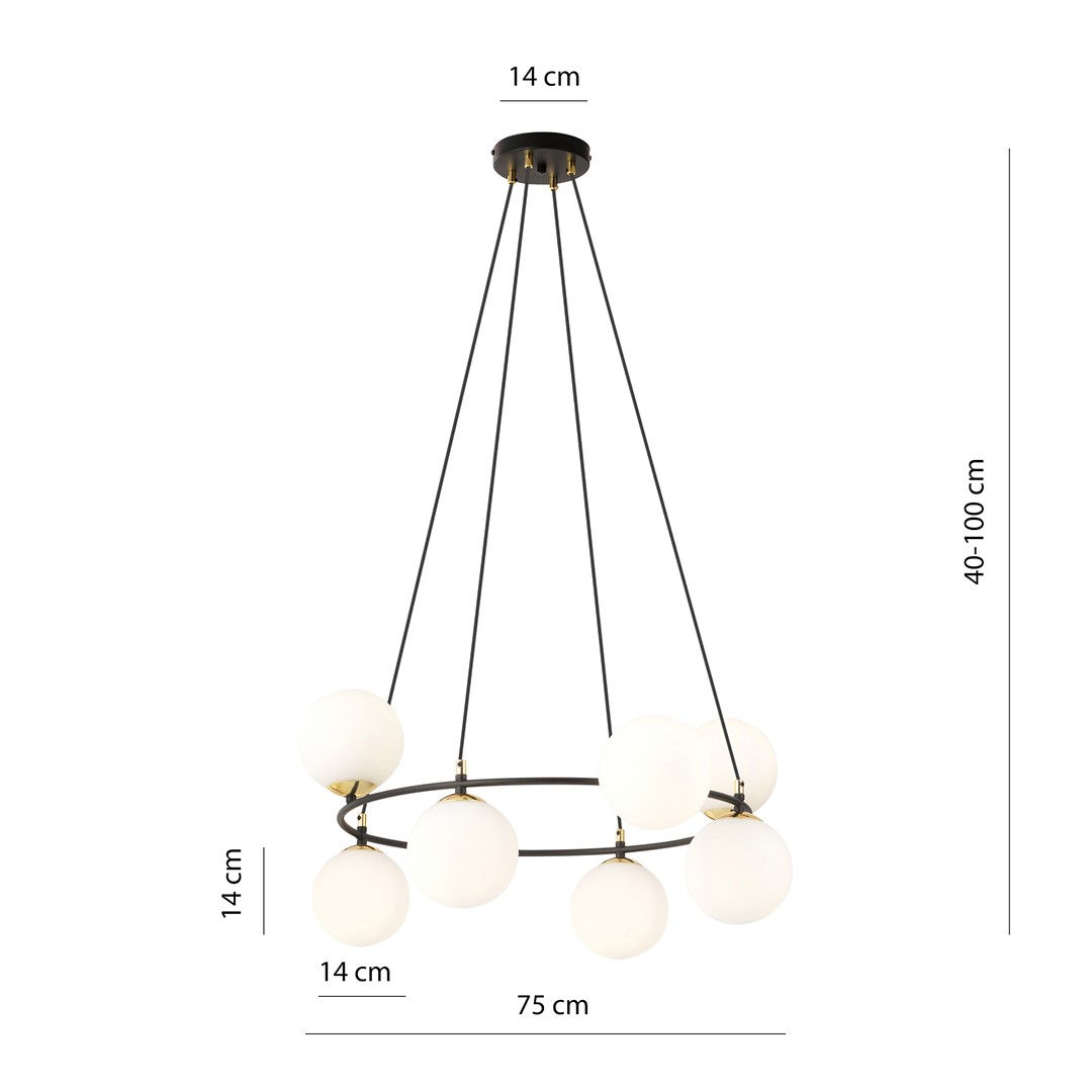 Lampa wisząca azura 8 bl opal 6598 czarny/złoty