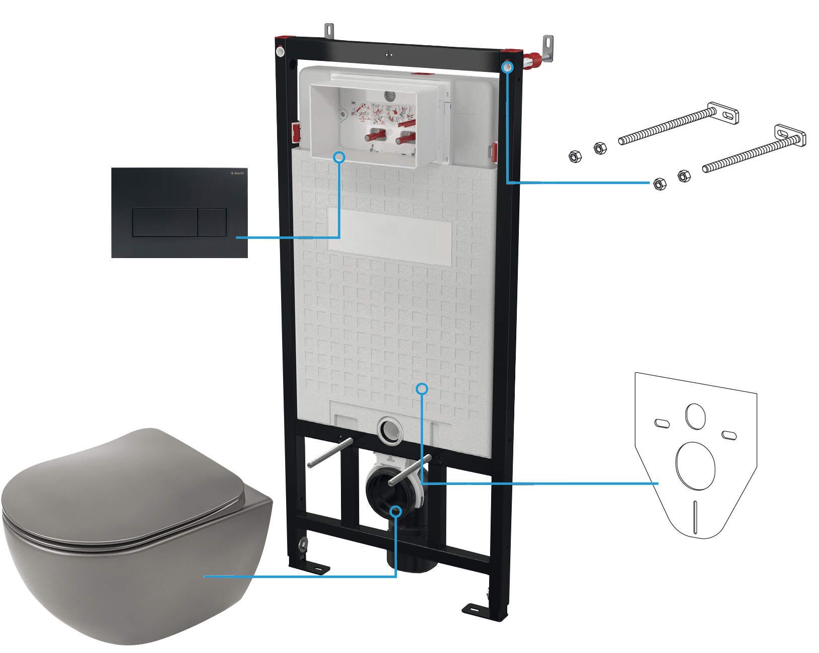 Фото - Інсталяція для туалету Deante Zestaw Podtynkowy  Miska WC z deską Peonia stelaż z przyciskiem antracyt CDENDZPW 
