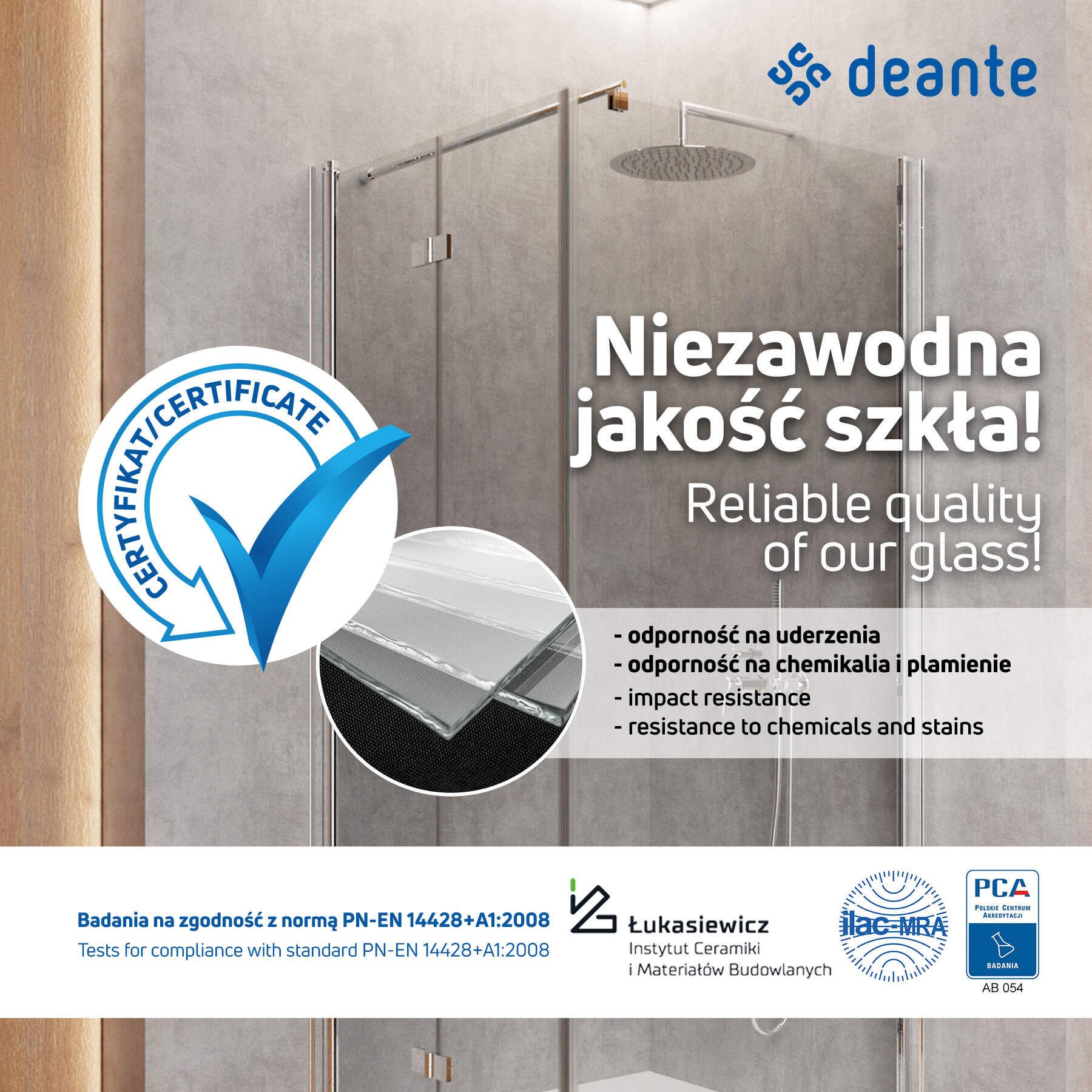 Drzwi prysznicowe Deante Cynia 100x200 chrom transparentne KTC_010P
