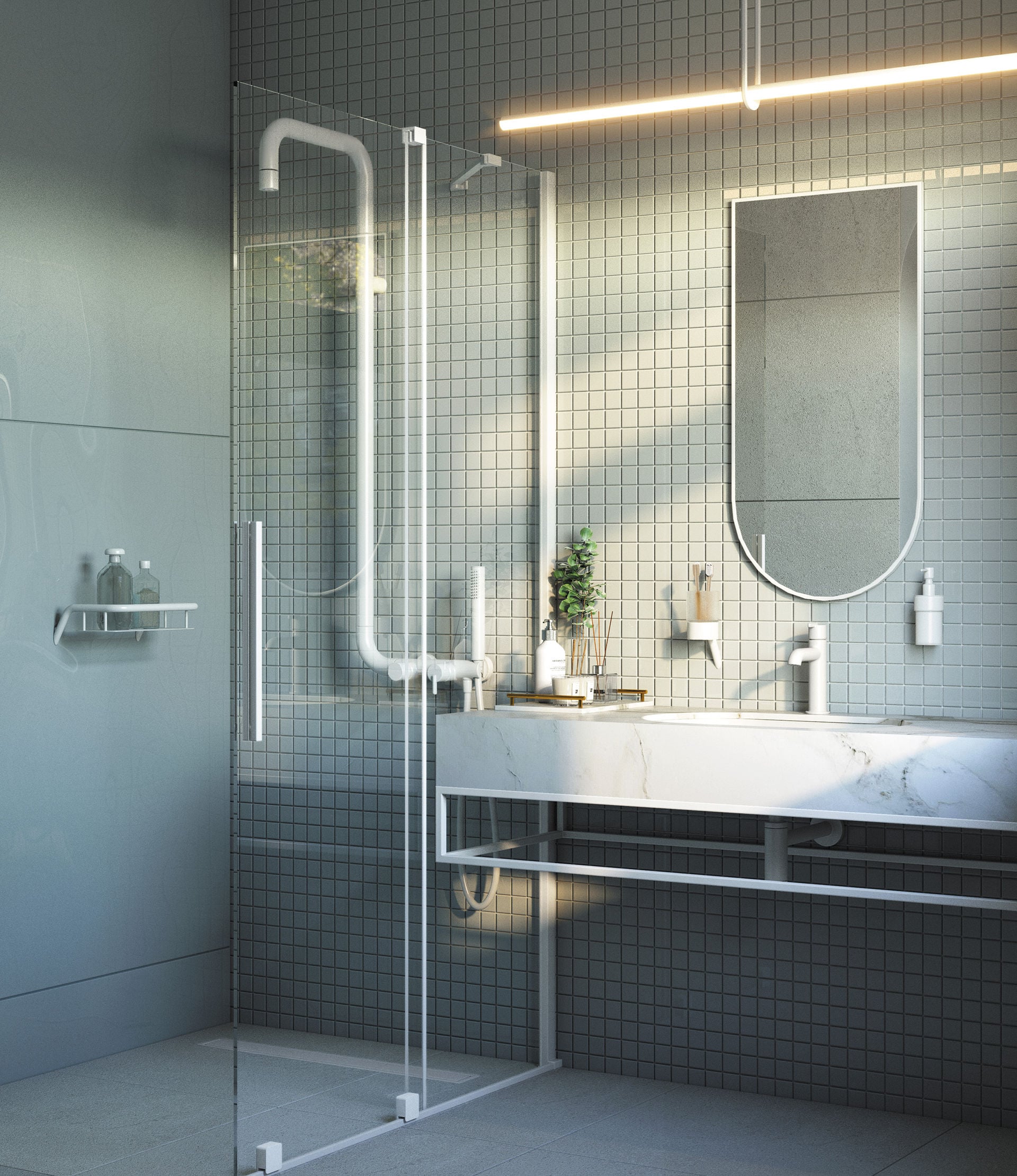 Kabina prysznicowa walk-in Deante Prizma 100x195 przesuwny bianco KTJ_A30R