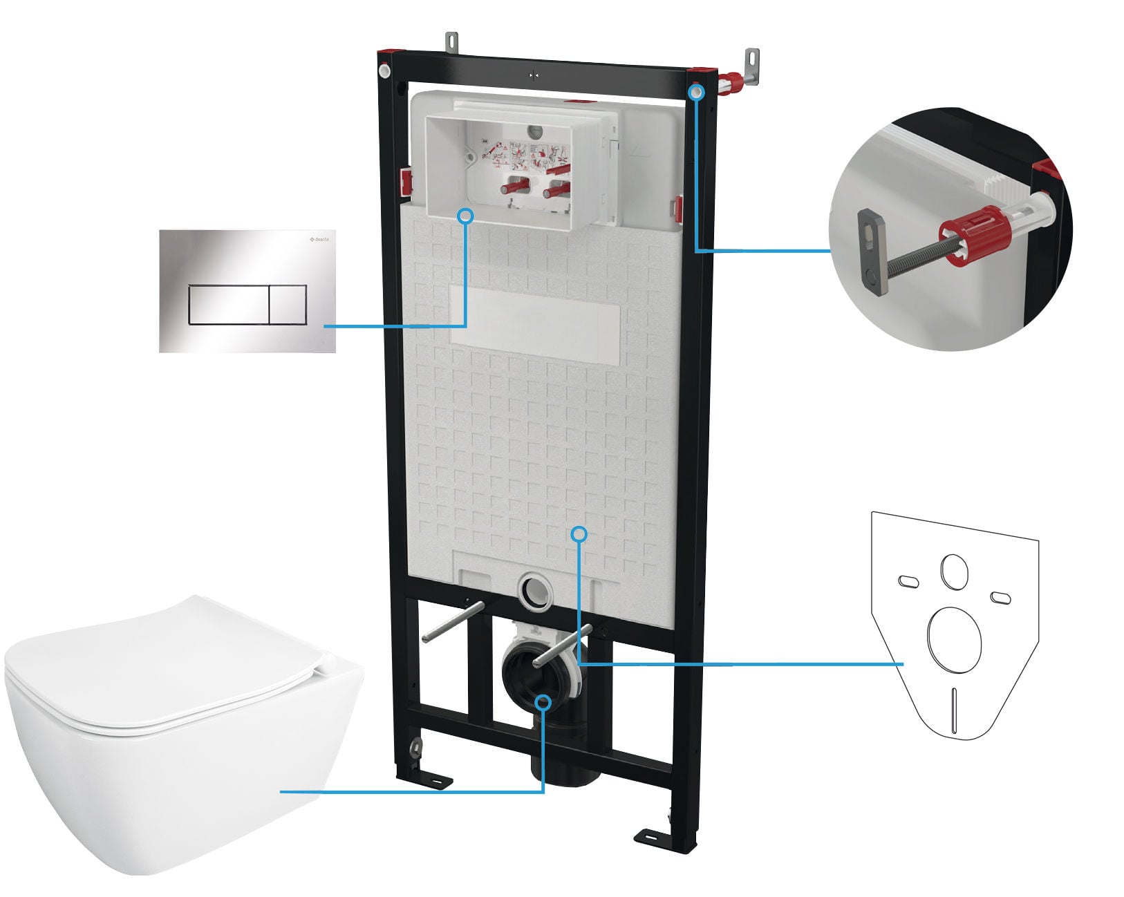 Zestaw Podtynkowy Deante Miska WC z deską Hiacynt New Stelaż z przyciskiem chrom CDYS6ZPW