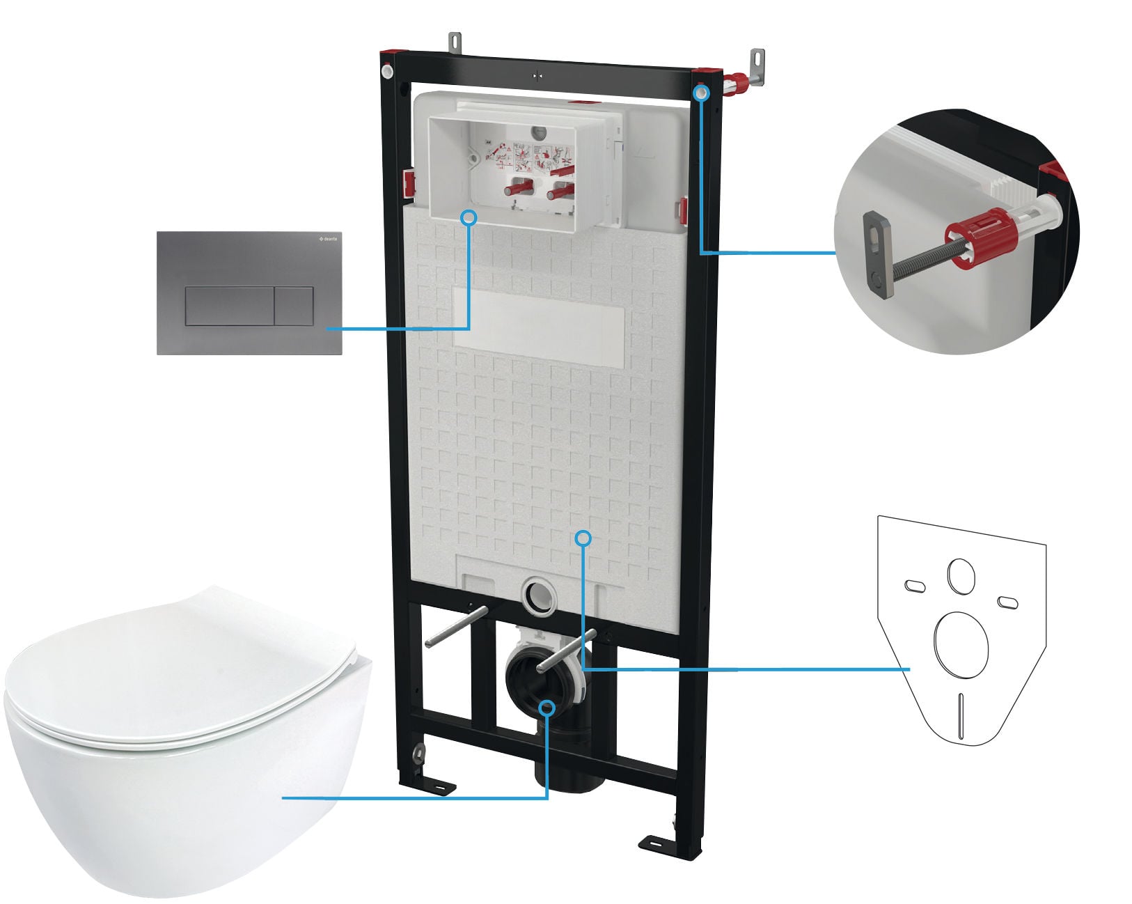 Zestaw Podtynkowy Deante Miska WC z deską Silia stelaż z przyciskiem titanium CDLT6ZPW