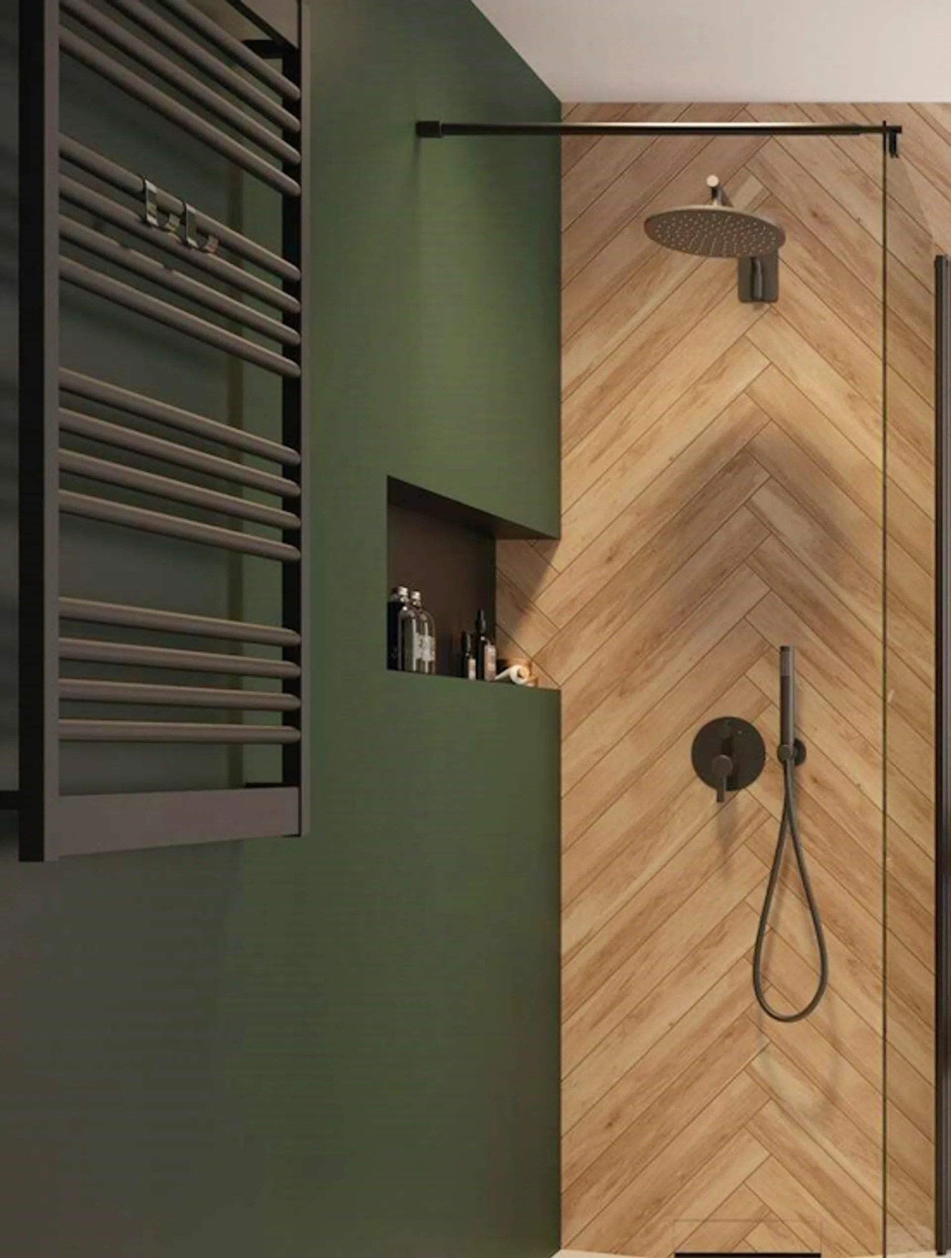 Łazienka zielona z drewnem