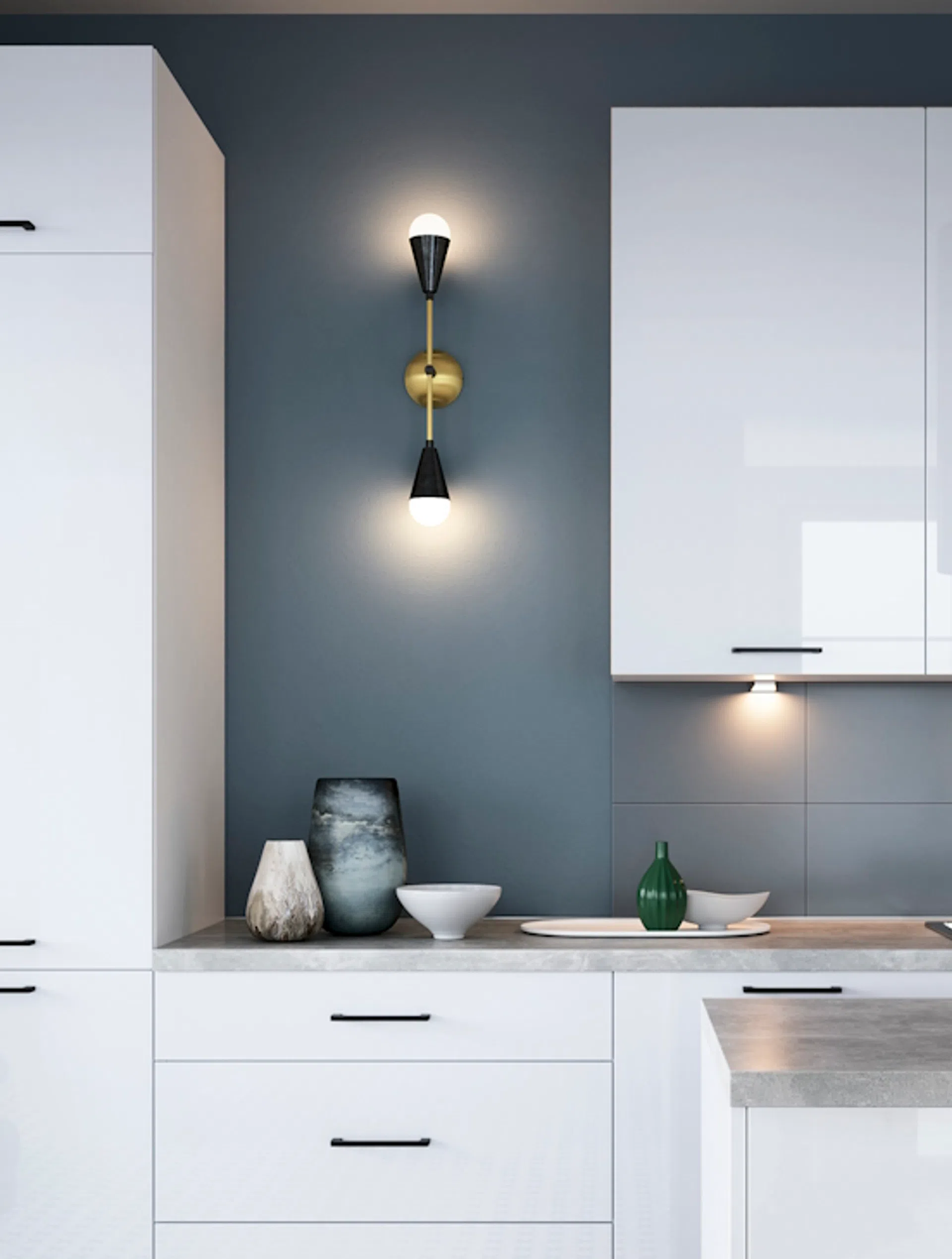 Biała kuchnia z szarym blatem