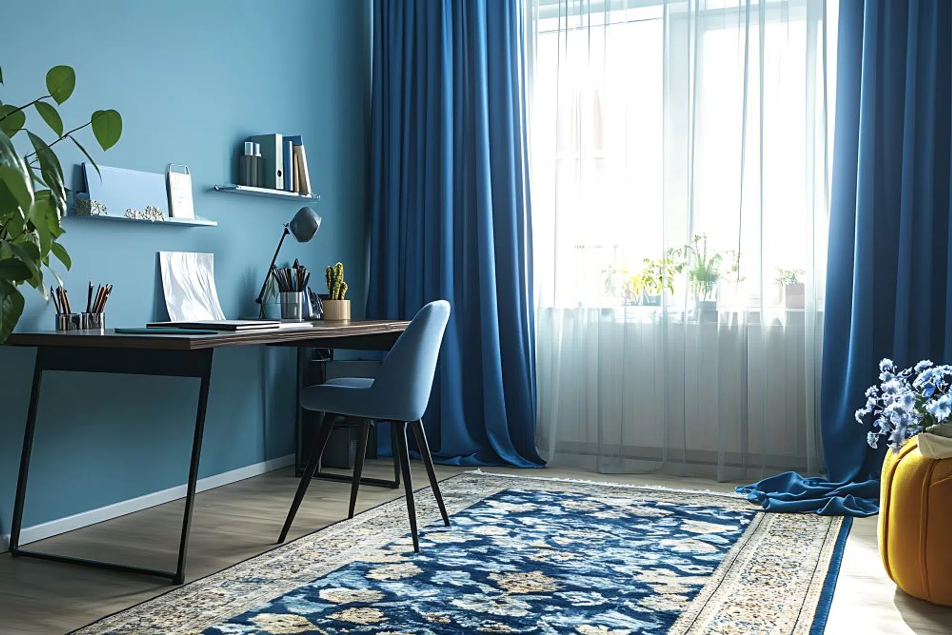 aranżacje z granatowym dywanym