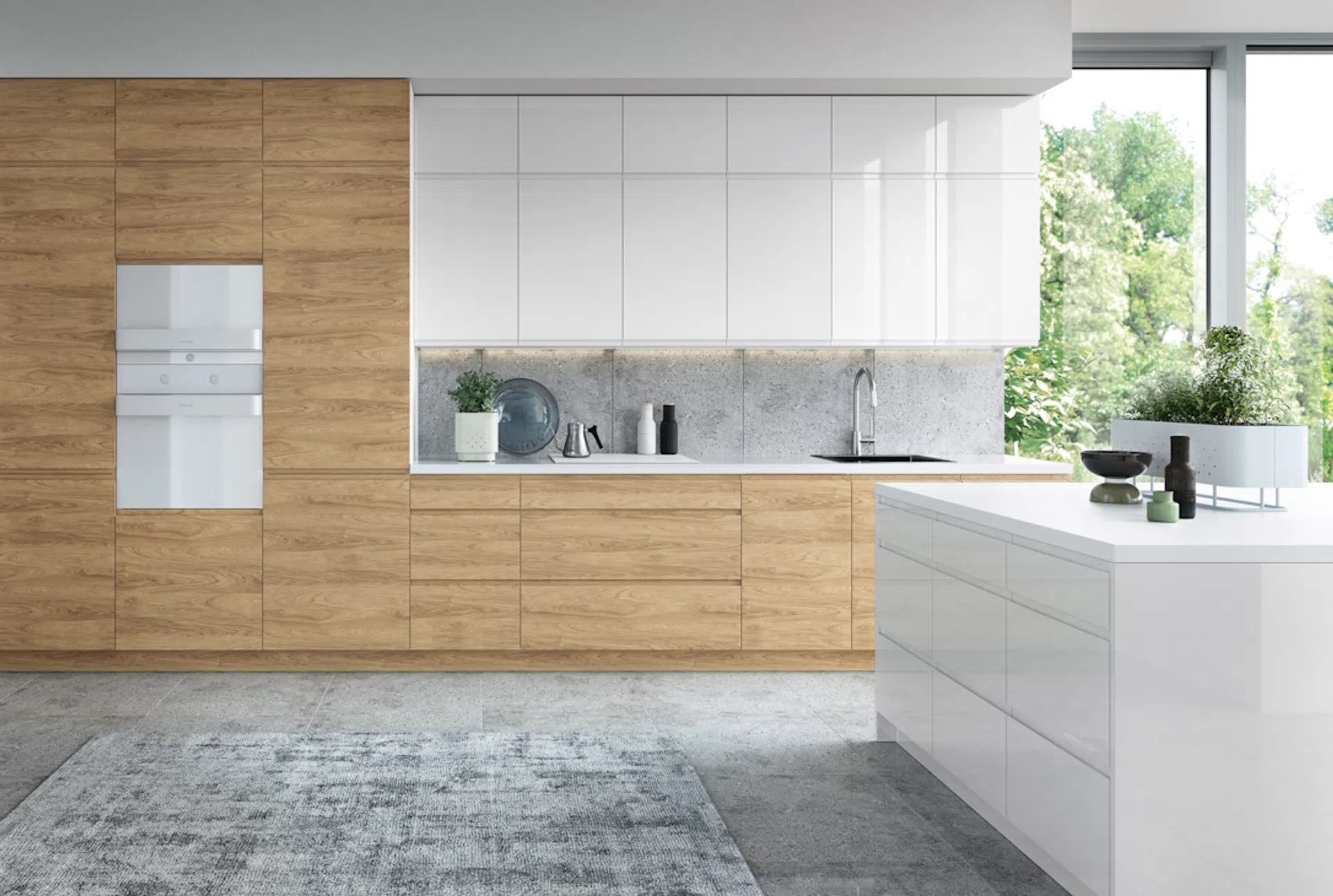 Nowoczesna kuchnia biała z drewnem