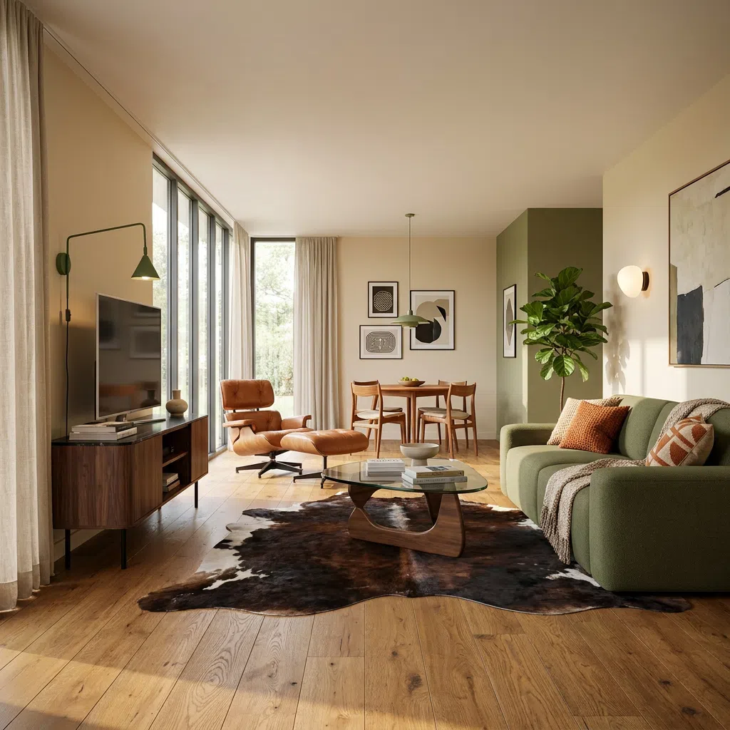 Zestaw salon mid century zielona sofa fotel
