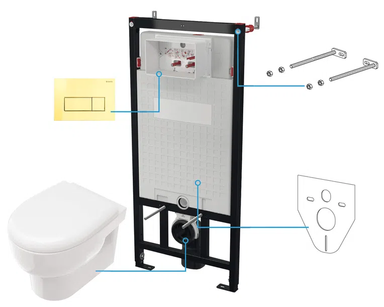 Zestaw Podtynkowy Deante Miska WC z deską Avis stelaż z przyciskiem złoty CDAZ6ZPW
