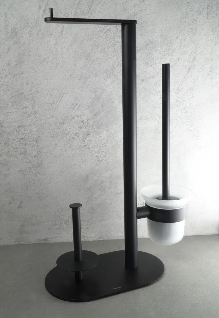 Stojak łazienkowy na papier ze szczotką WC Deante Round nero ADR_N732