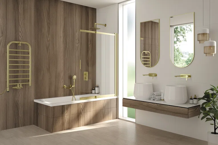 Parawan nawannowy Deante Prizma 100x140 cm 2-częściowy przesuwny uniwersalny złoty szczotkowany KTJ_R73R