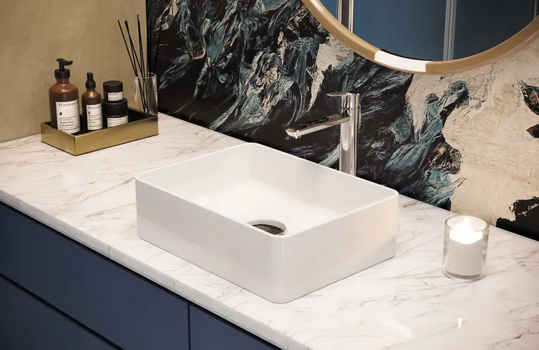 Umywalka nablatowa Deante Jasmin 40x30 cm prostokątna biały połysk CDJ_6U4S