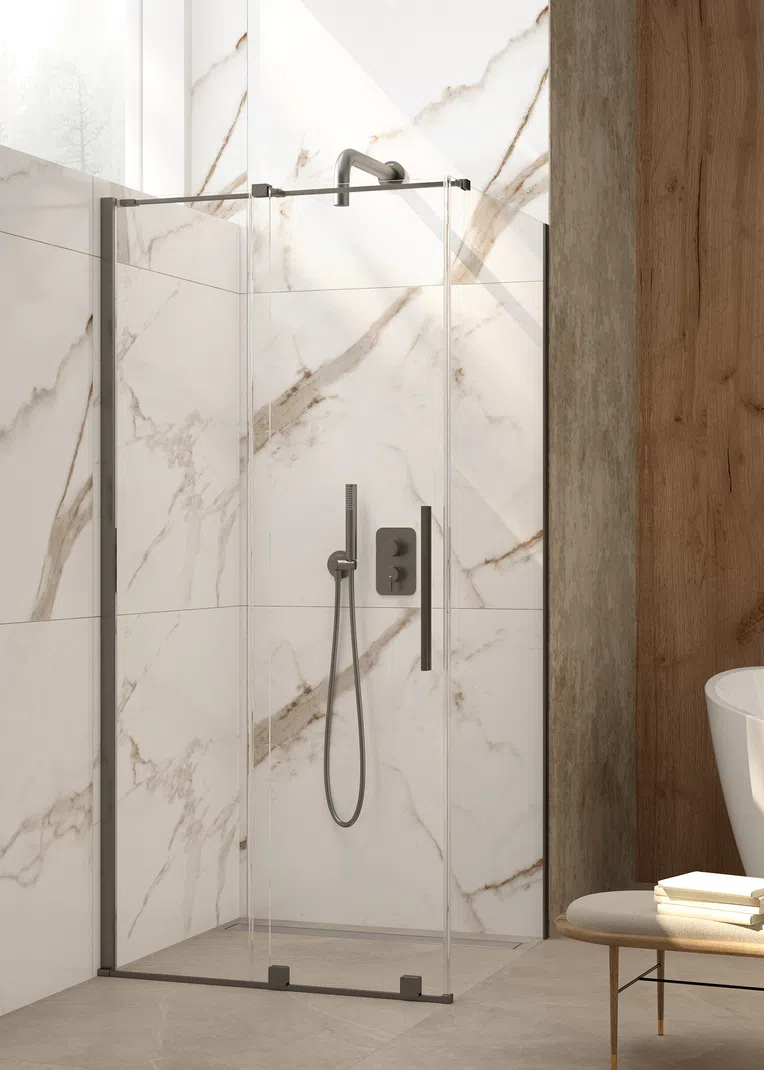 Kabina prysznicowa Walk-In Deante Prizma 100x195 przesuwna titanium KTJ_D30R