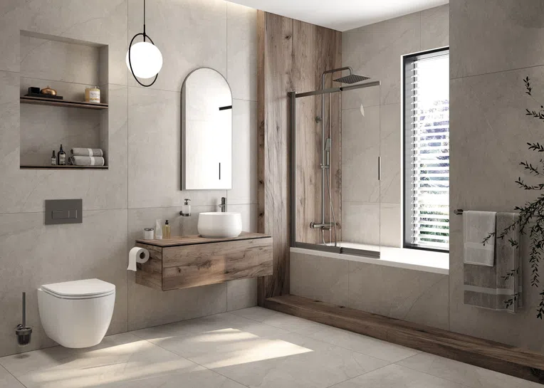 Parawan nawannowy Deante Prizma 100x140 cm 2-częściowy przesuwny uniwersalny titanium KTJ_D73R