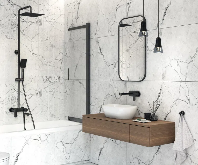 Parawan nawannowy Deante Prizma 100x140 cm 2-częściowy przesuwny uniwersalny nero transparentne KTJ_N73R