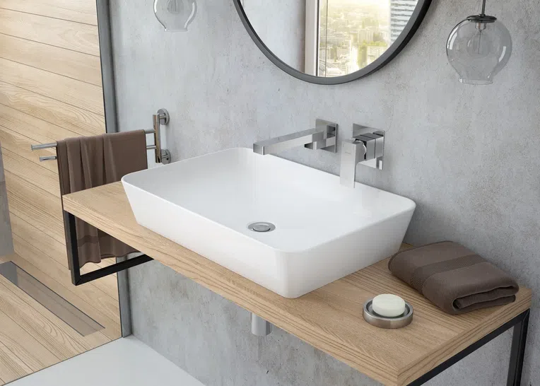 Umywalka nablatowa Deante Tess 60x40 cm prostokątna biały połysk CDS_6U6S