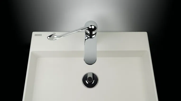 Umywalka nablatowa Deante Correo 40 cm kwadratowa alabaster CQR_AU4S