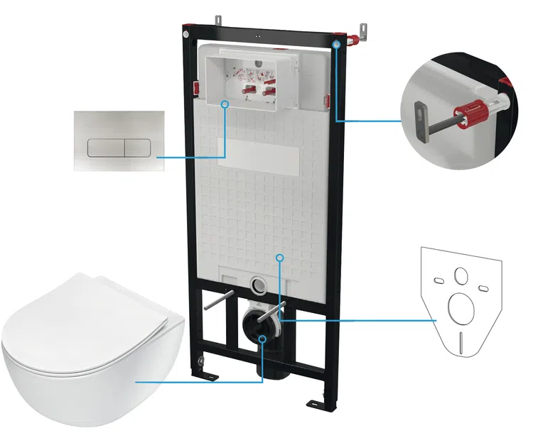 Zestaw Podtynkowy Deante Miska WC z deską Peonia Stelaż z przyciskiem stal szczotkowana CDEF6ZPW