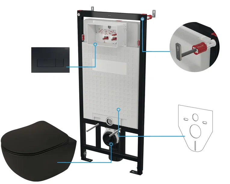 Zestaw Podtynkowy Deante Miska WC z deską Peonia stelaż z przyciskiem nero CDENNZPW