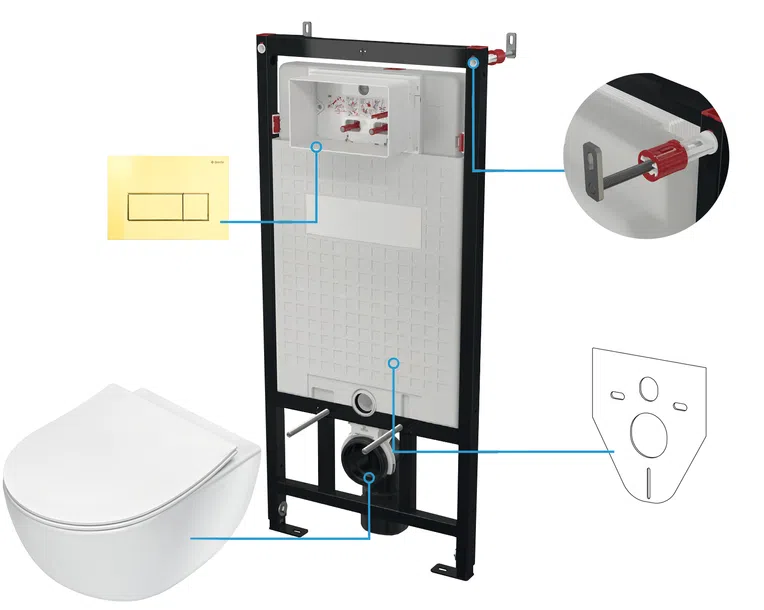 Zestaw Podtynkowy Deante Miska WC z deską Peonia stelaż z przyciskiem złoty CDEZ6ZPW