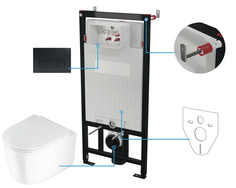 Zestaw Podtynkowy Deante Miska WC z deską Jasmin Stelaż z przyciskiem nero CDJN6ZPW