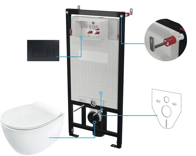 Zestaw Podtynkowy Deante Miska WC z deską Silia stelaż z przyciskiem nero CDLN6ZPW