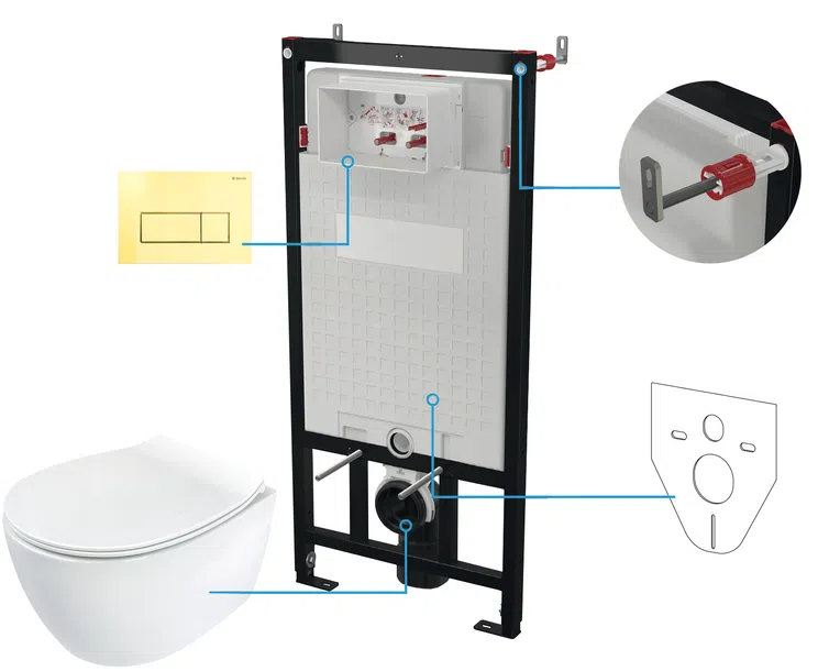 Zestaw Podtynkowy Deante Miska WC z deską Silia stelaż z przyciskiem złoty CDLZ6ZPW