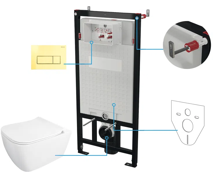 Zestaw Podtynkowy Deante Miska WC z deską Hiacynt New Stelaż z przyciskiem złoty połysk CDYZ6ZPW