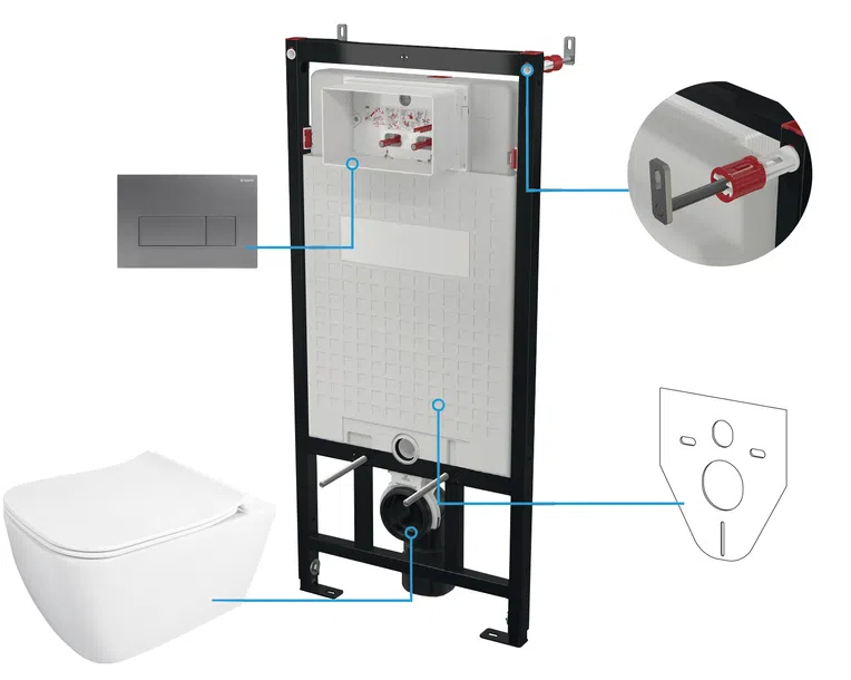 Zestaw Podtynkowy Deante Miska WC z deską Hiacynt New Stelaż z przyciskiem titanium CDYT6ZPW