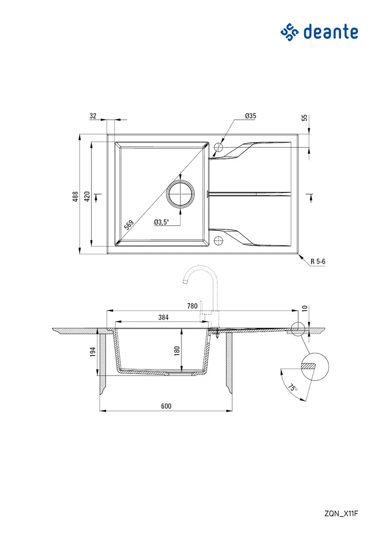 Zlewozmywak andante flush Deante zqn_g11f