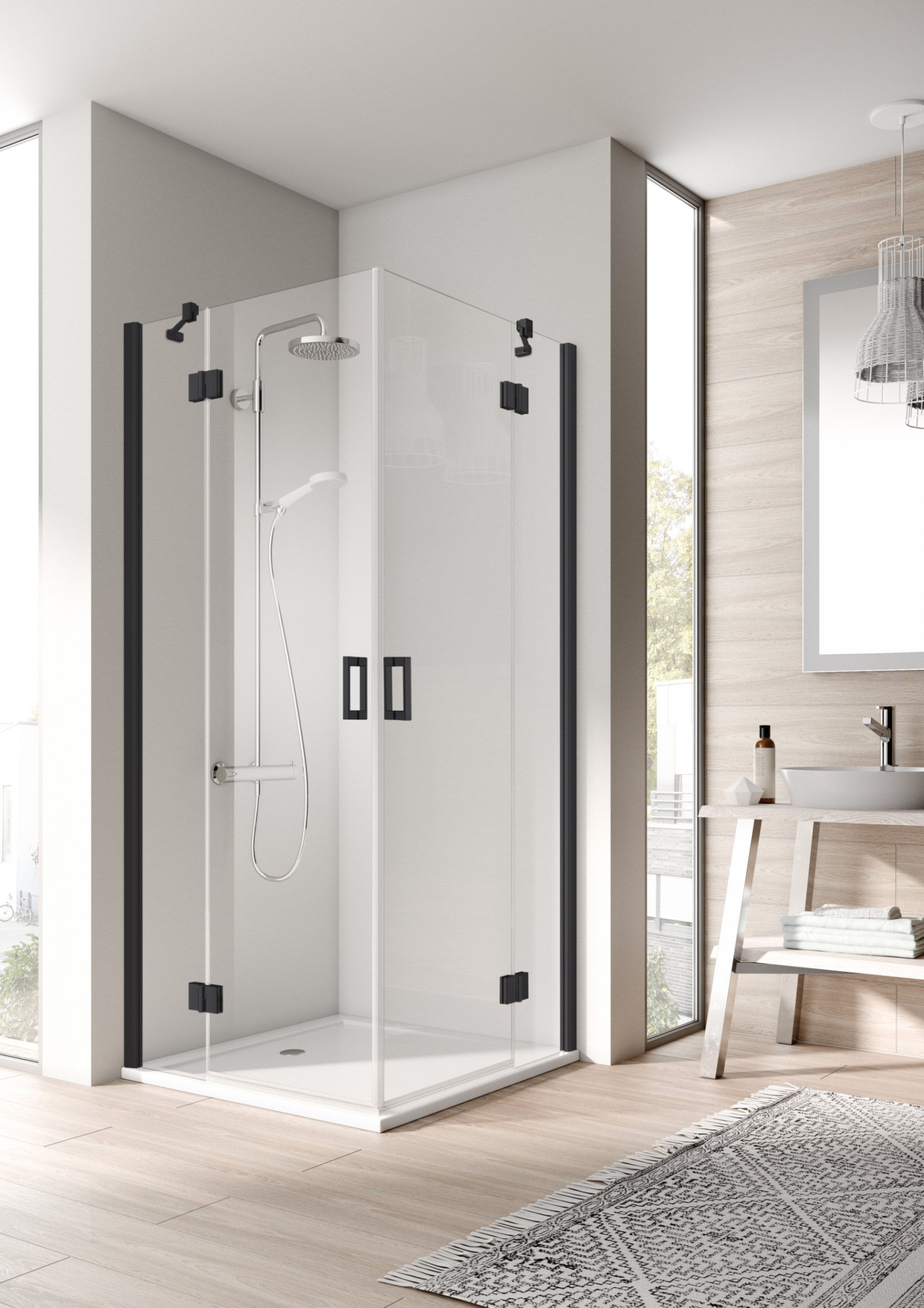 Zdjęcia - Ścianka prysznicowa Kermi Drzwi prysznicowe  Osia 90x200 lewe czarny transparentne OSESL0 
