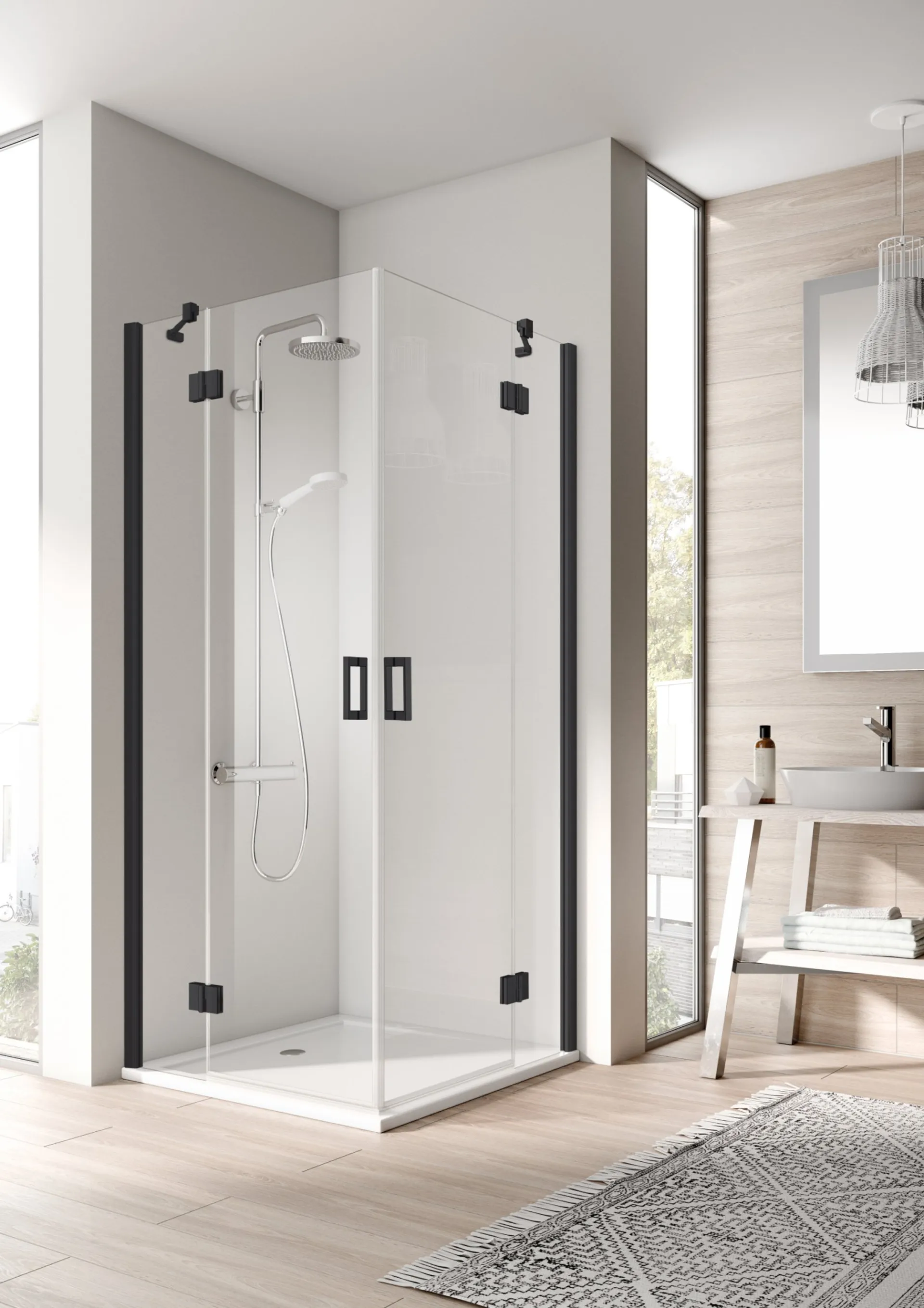 Drzwi prysznicowe Kermi Osia 90x200 lewe czarny transparentne OSESL090203PK