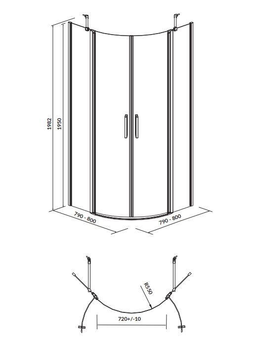 Kabina prysznicowa Cersanit Moduo 80X80X195 półokrągła uniwersalna chrom transparentne S162-009
