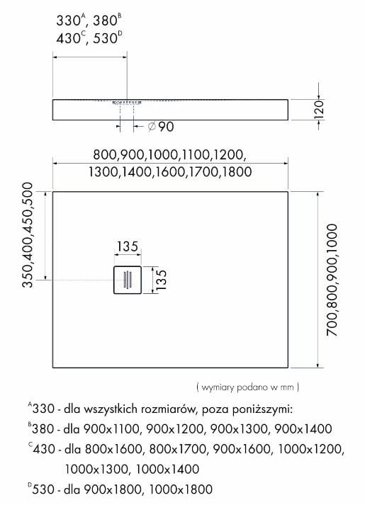 Brodzik prostokątny Schedpol Schedline Collection Nonlimits 80x100x12 czarny Stabilsound Plus 3ST.N1P-80100/C/ST-M1/C/ST